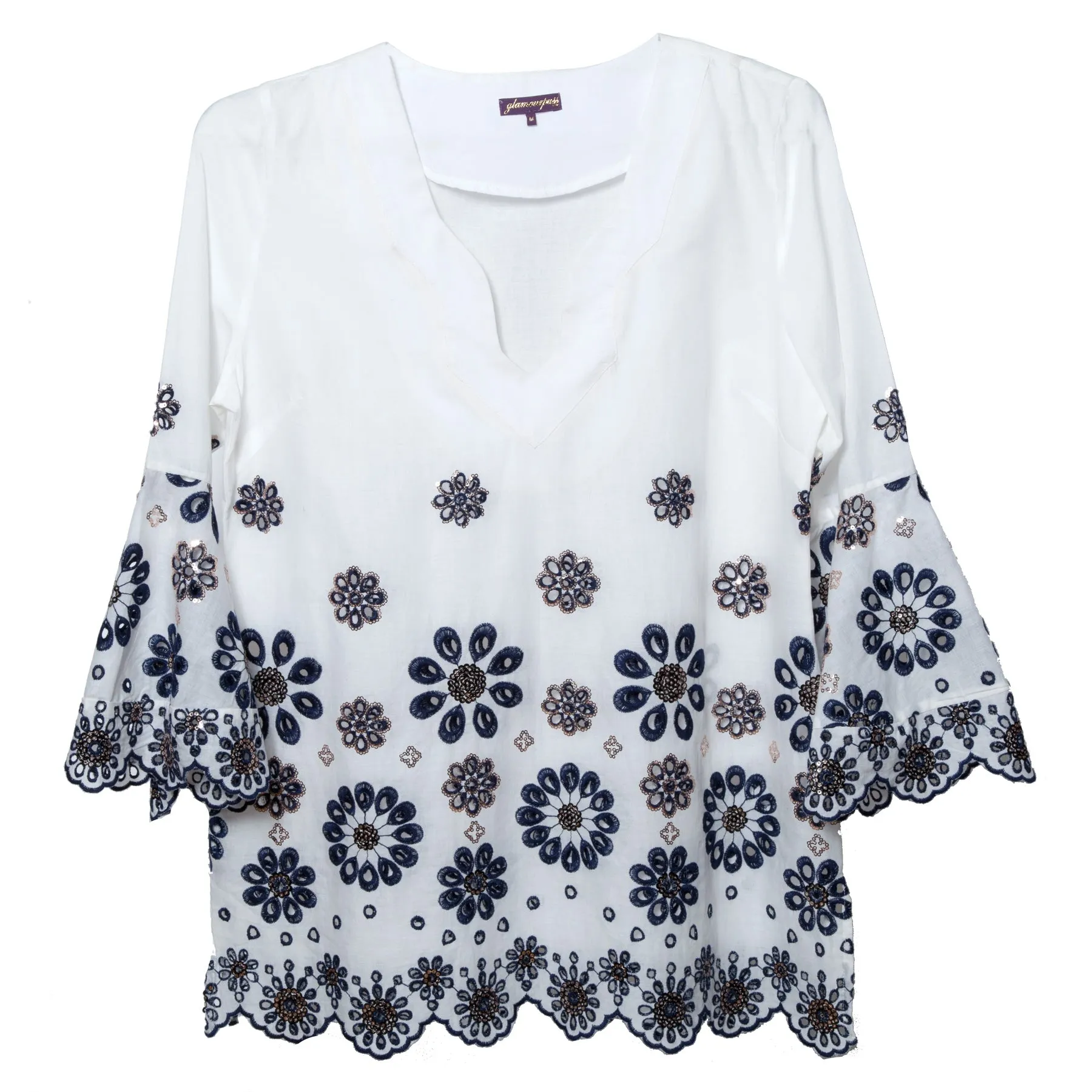Glitter Eyelet Flounce Sleeve Tunic