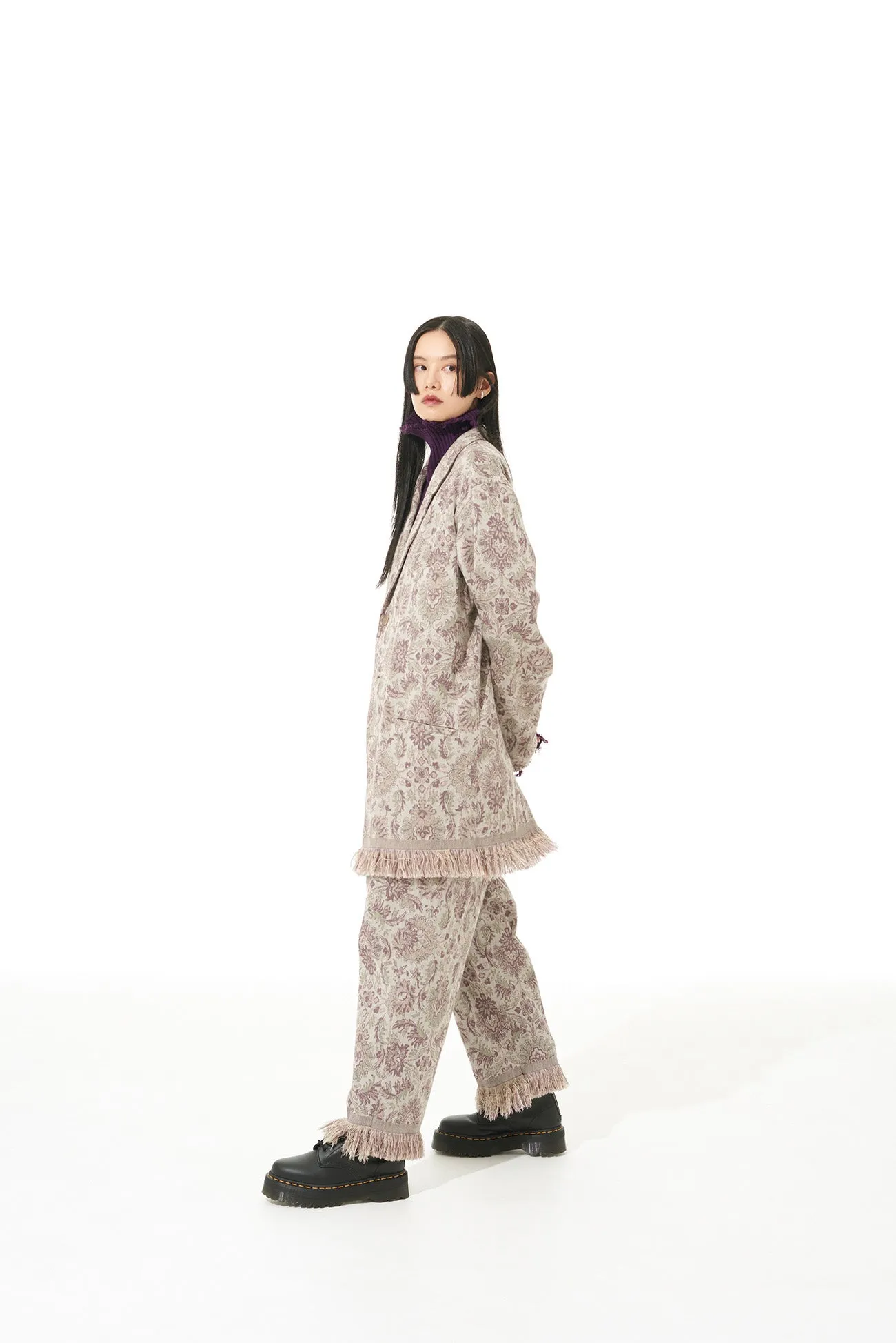 GOBELIN-STYLE JACQUARD SHIRT JACKET WITH FRINGE HEM DESIGN