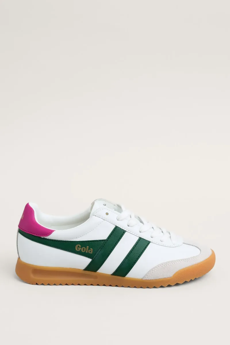 Gola Torpedo Leather Trainers - White, Evergreen & Fuchsia