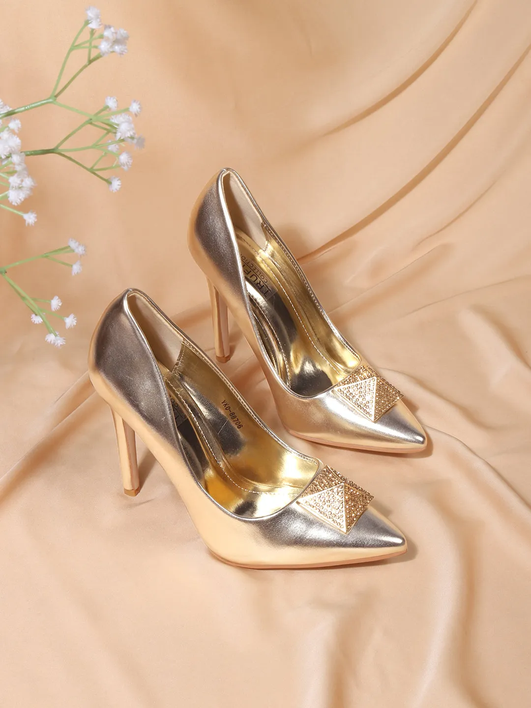 Gold PU Stiletto Sandals (TC-YKO-88706-LGLD)