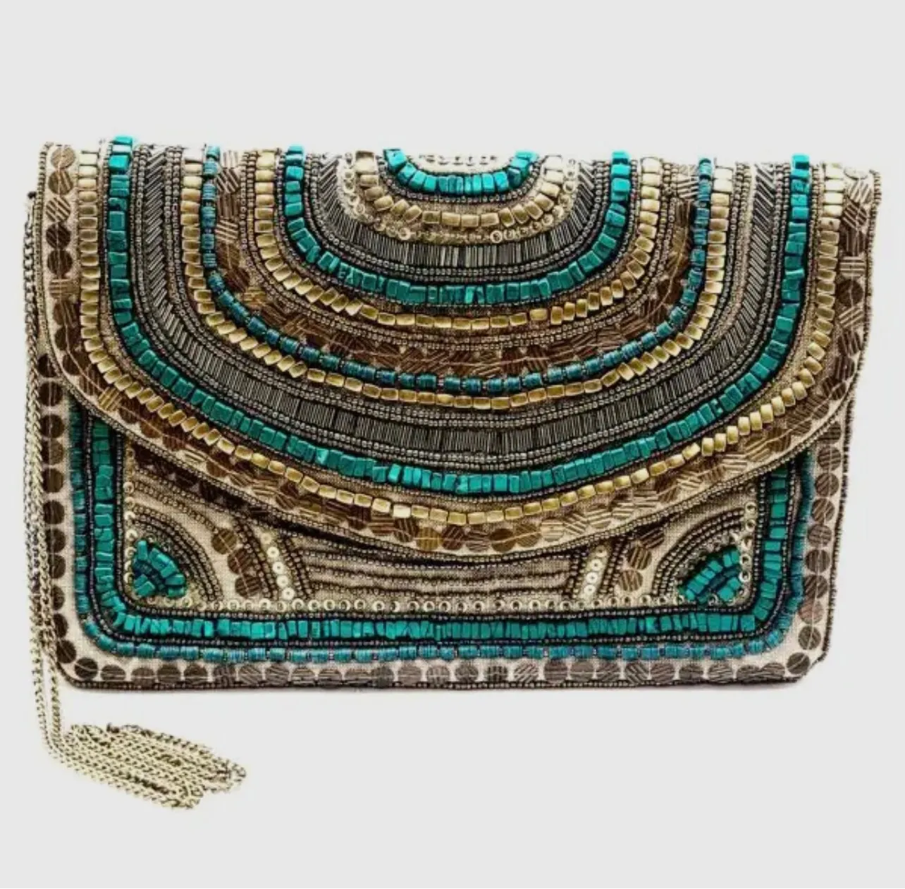 Golden Goddess Handmade Beaded Clutch Handbag