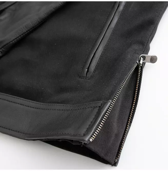 Gothic Men's Twill Motorcycle Jacket With Lightweight Leather Sleeves and Banded Collar