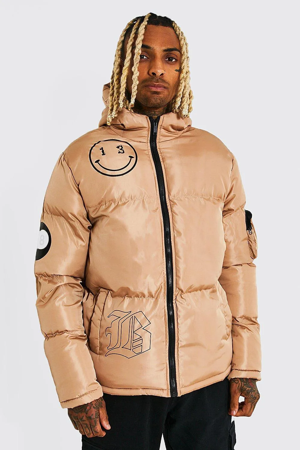 Graffiti Print Hooded Puffer