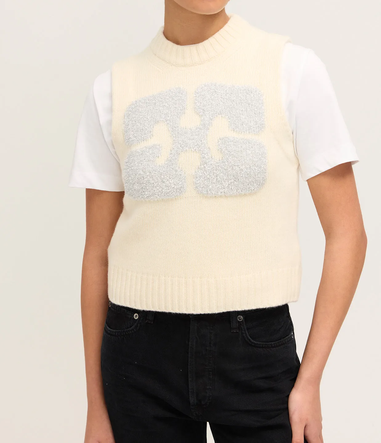 Graphic Wool Vest in Egret