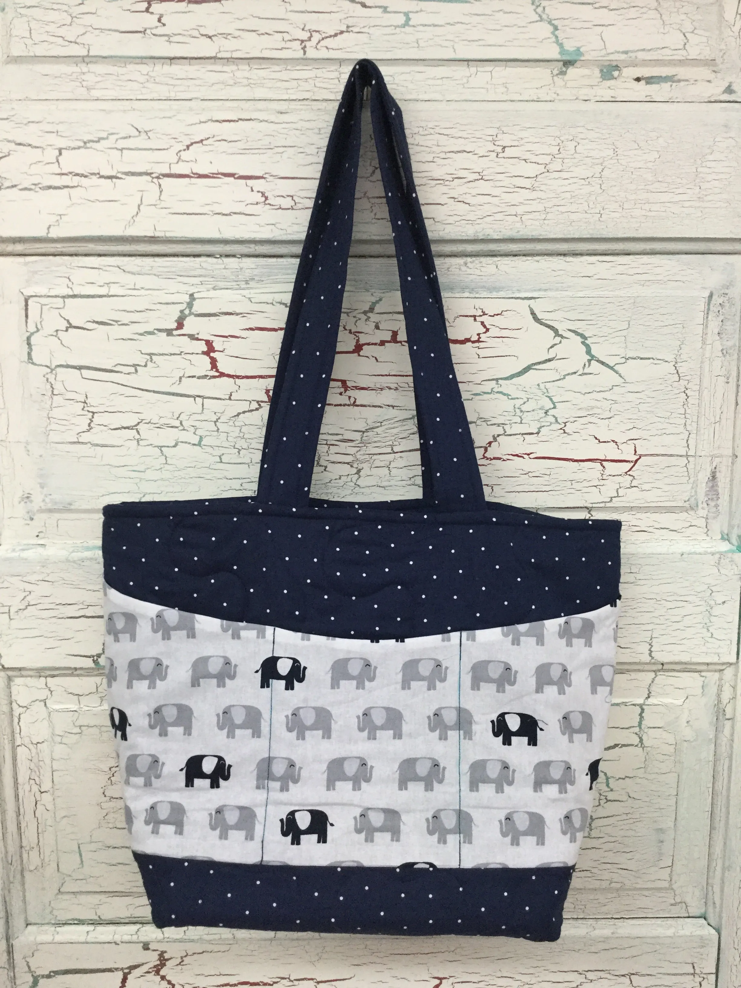Gray and Navy Elephants XL Bag