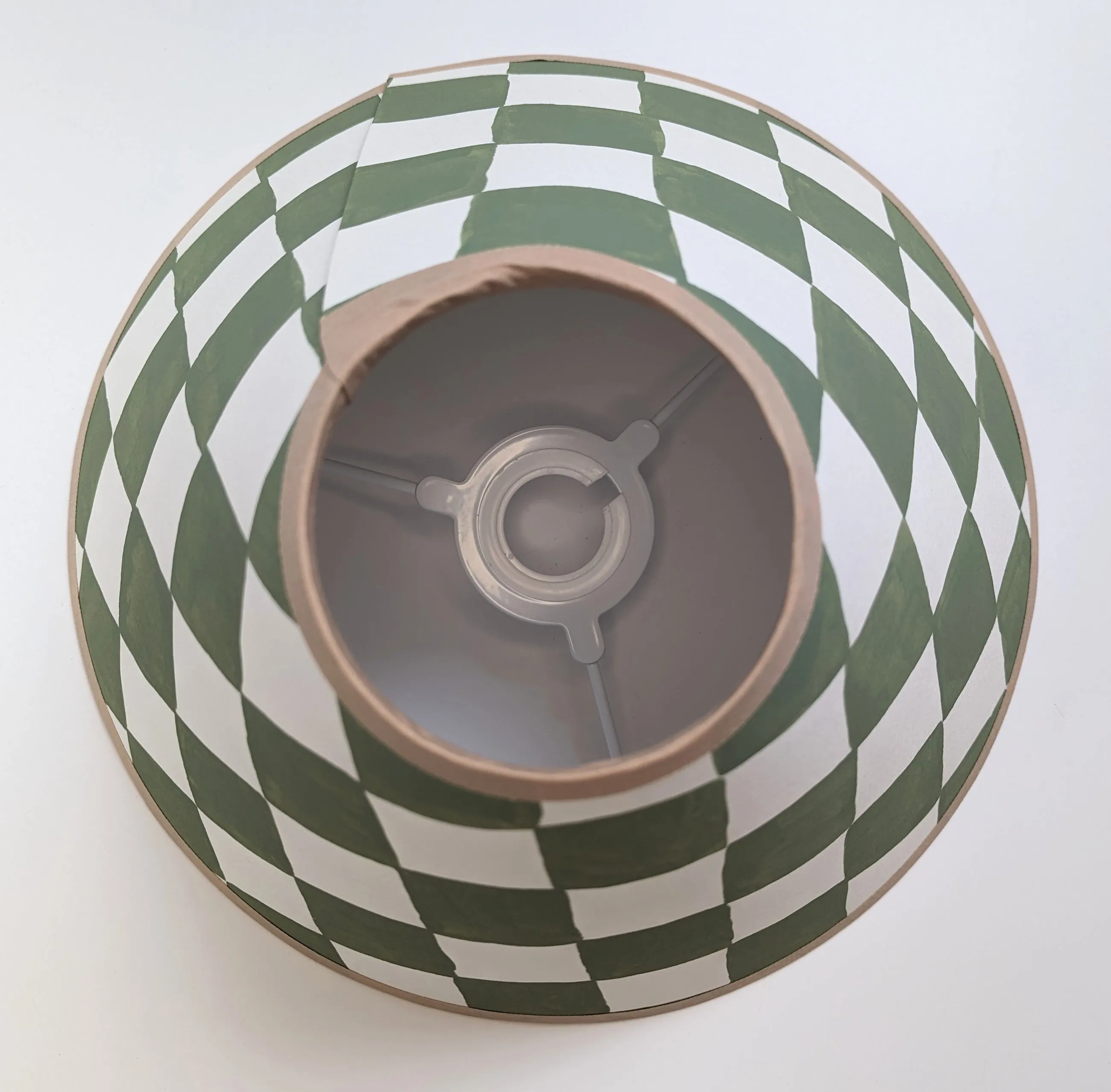 Green & Cream Checkerboard Hand Painted Lampshade