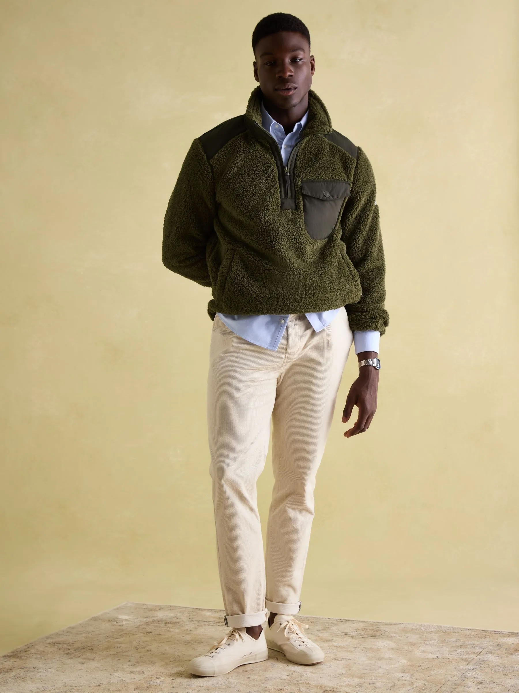 Green Quarter Zip Borg Fleece Sweatshirt