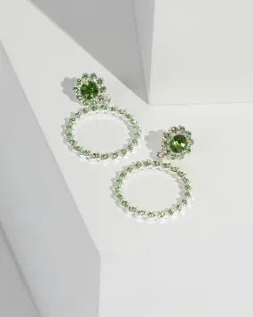 Green Top Flower Crystal Detail Drop Earrings
