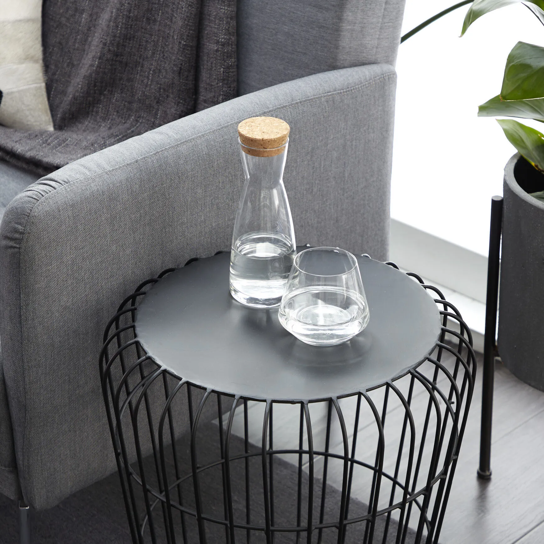 Grey Tin Industrial Outdoor Accent Table