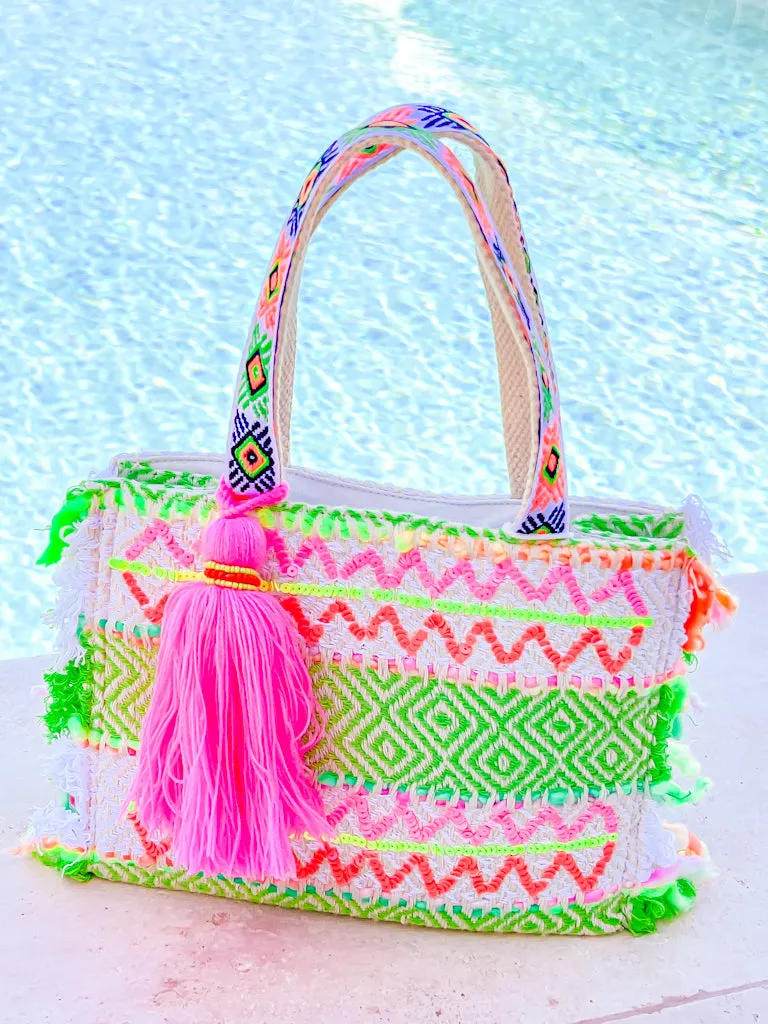 Gwenyth Boho Striped Tote w/ Fringe and Tassels