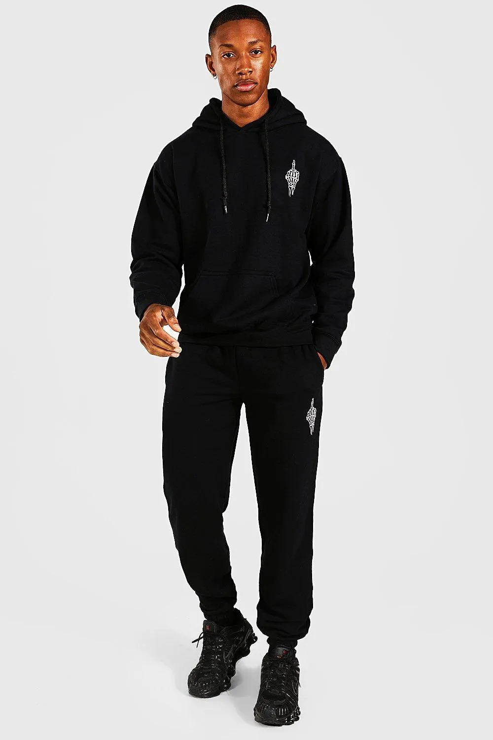 Halloween Skeleton Hand Hooded Tracksuit | boohooMAN UK