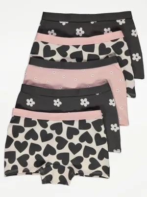Heart Flower Short Knickers 5 Pack | Kids | George at ASDA