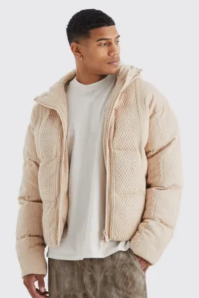 Heavyweight Cable Knitted Puffer With Hood