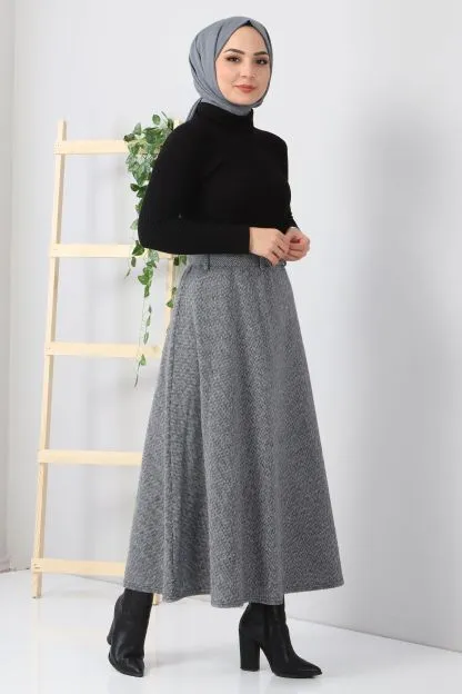 Herringbone Patterned Long Skirt