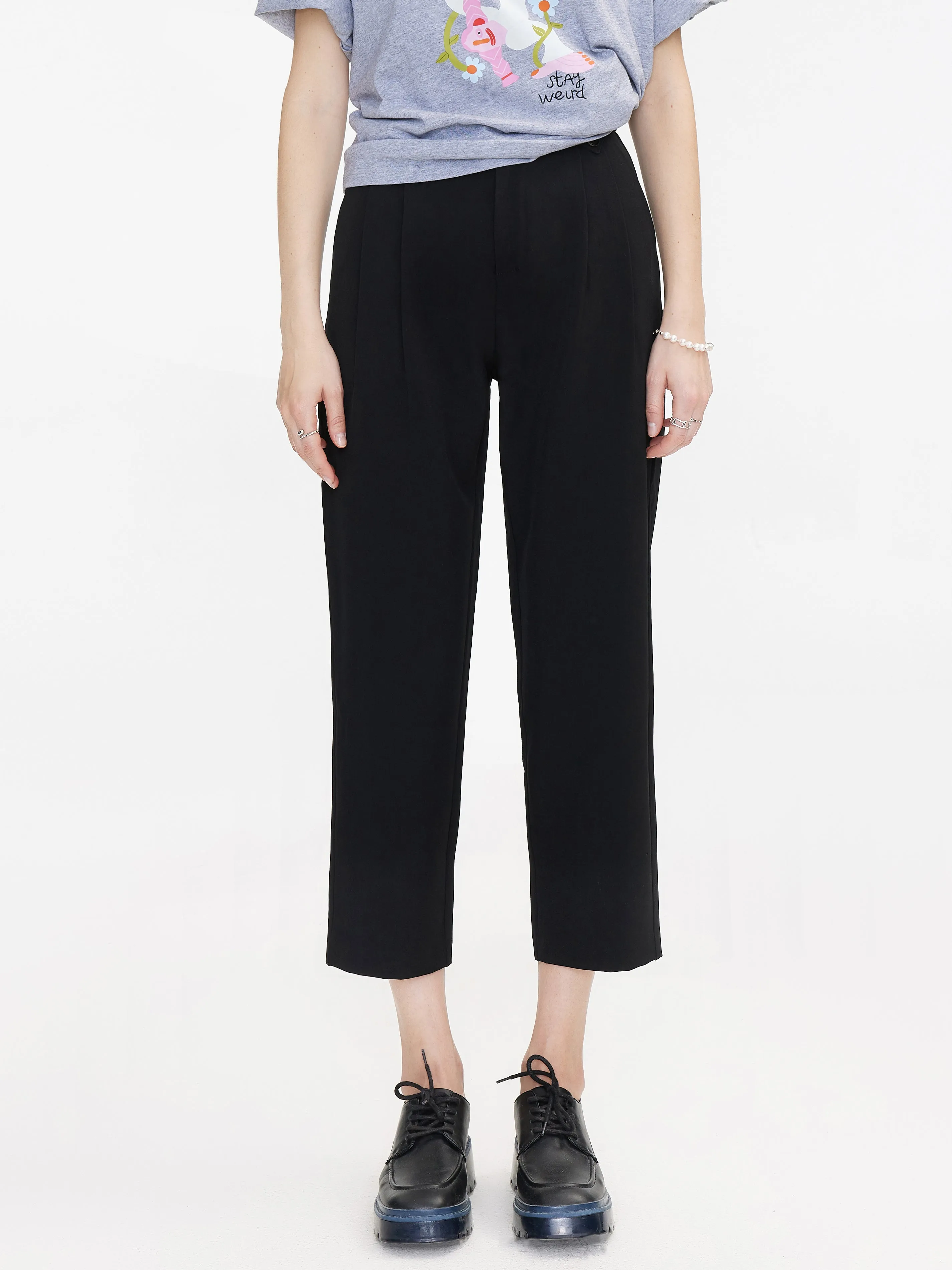 High-Waisted Straight Slim Tailored Trousers