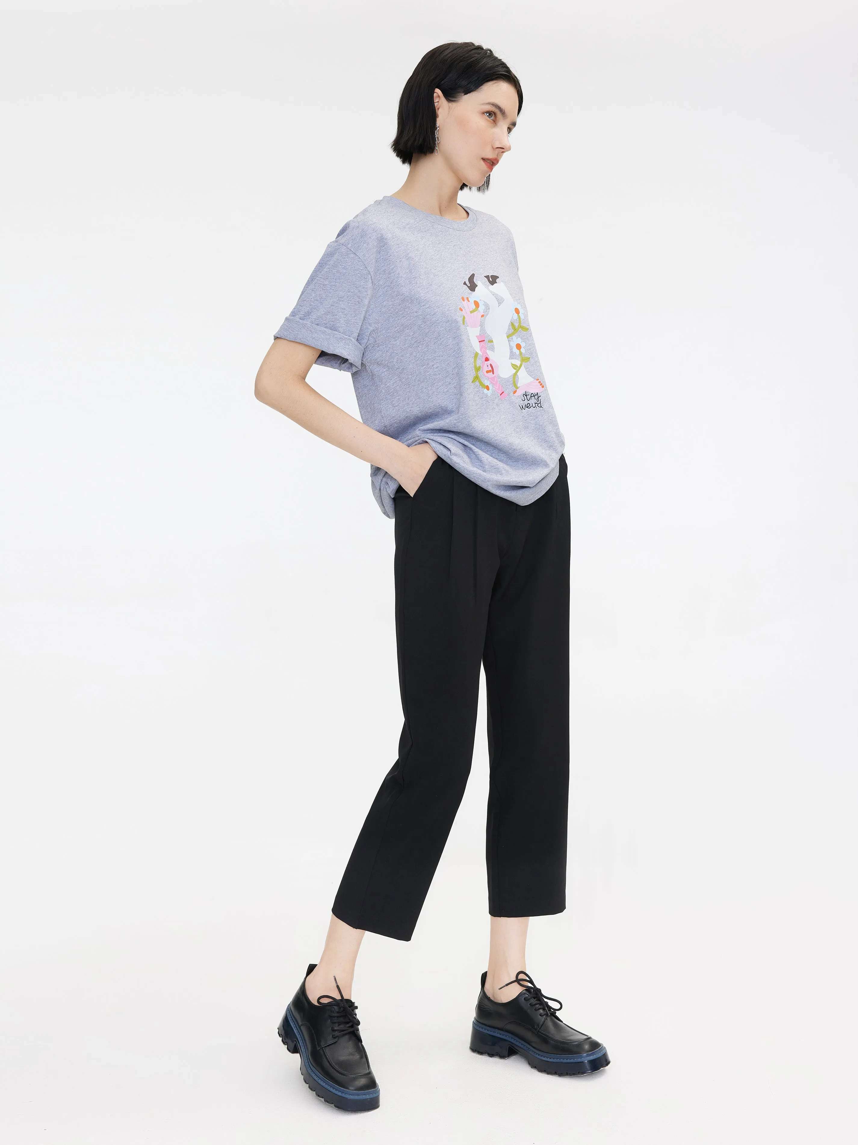 High-Waisted Straight Slim Tailored Trousers