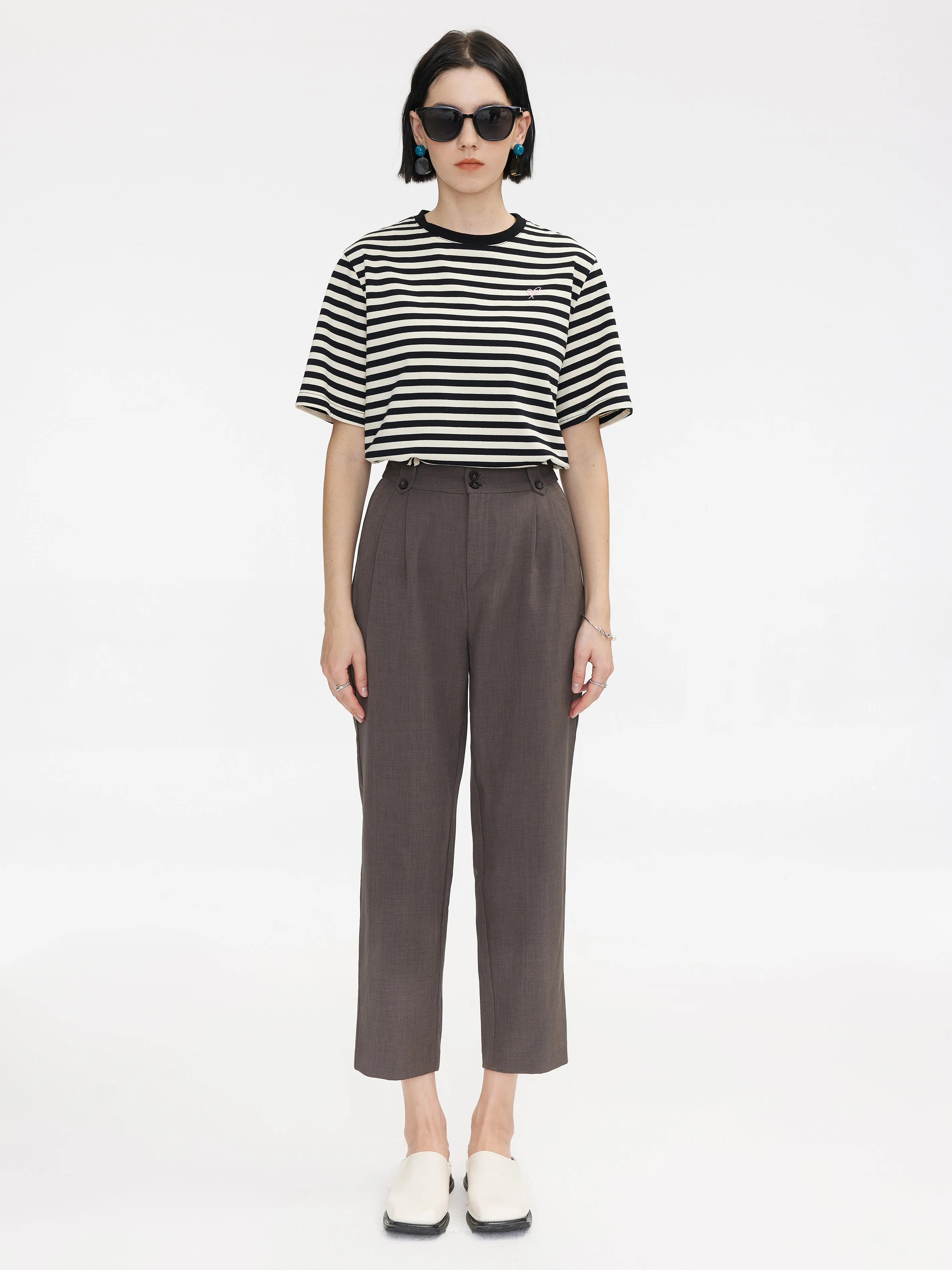 High-Waisted Straight Slim Tailored Trousers