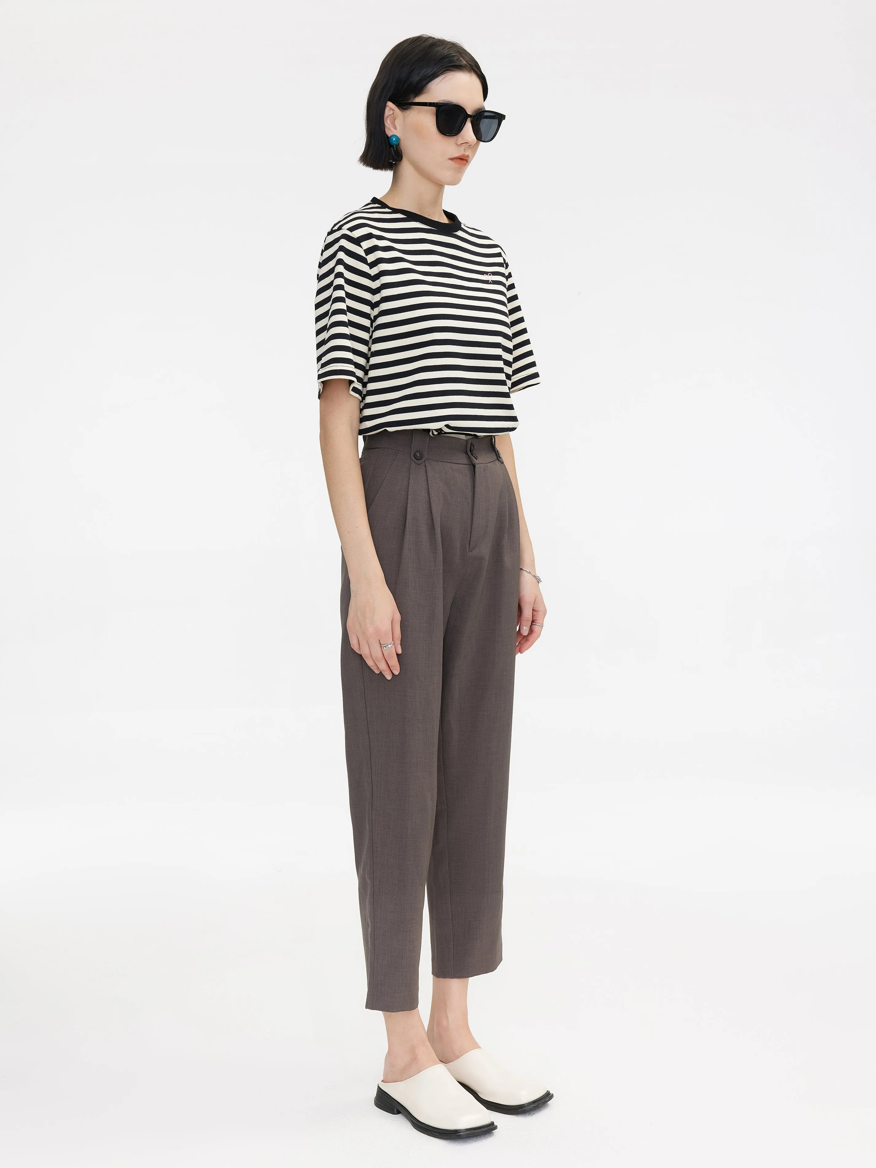 High-Waisted Straight Slim Tailored Trousers