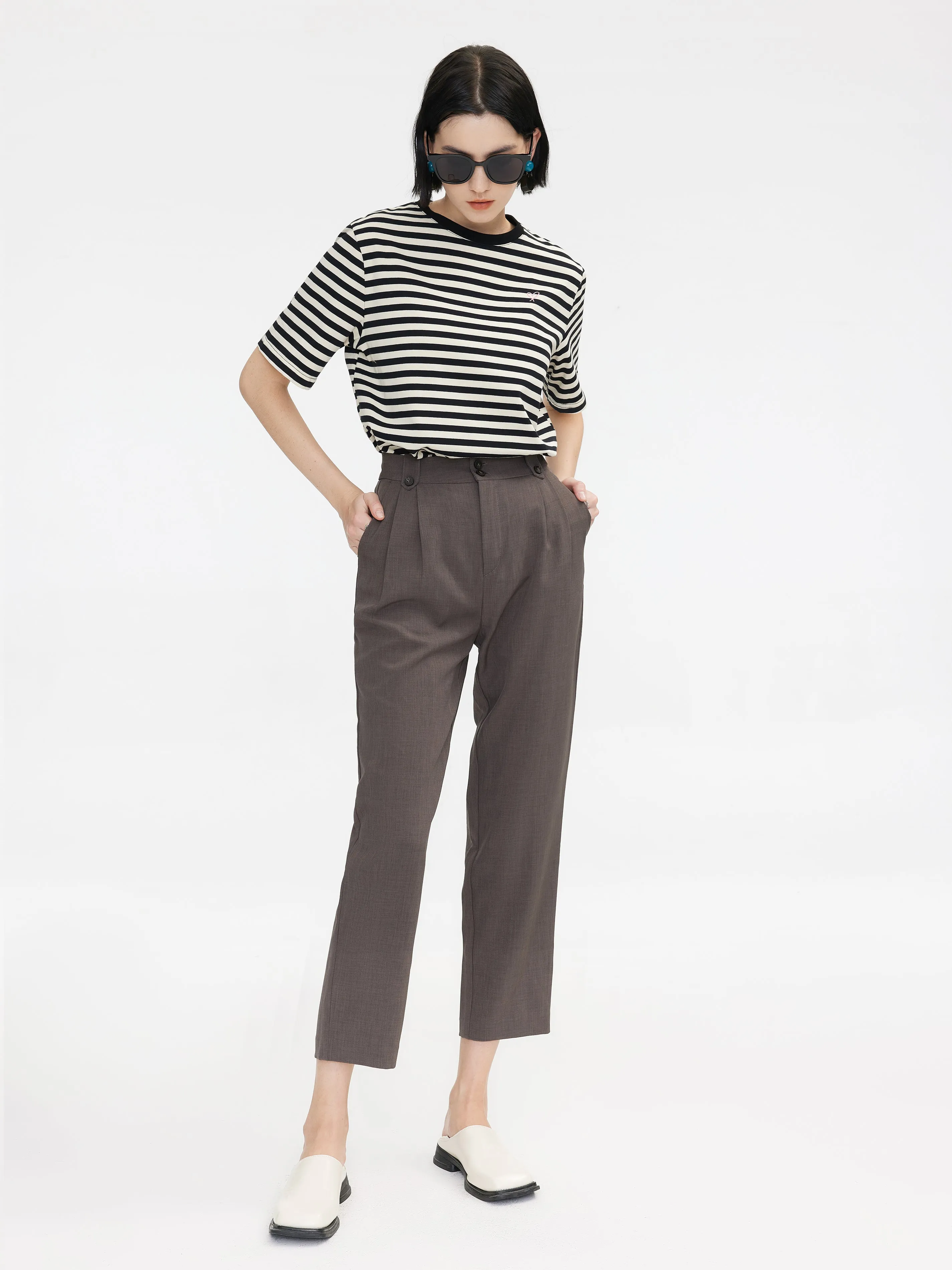 High-Waisted Straight Slim Tailored Trousers