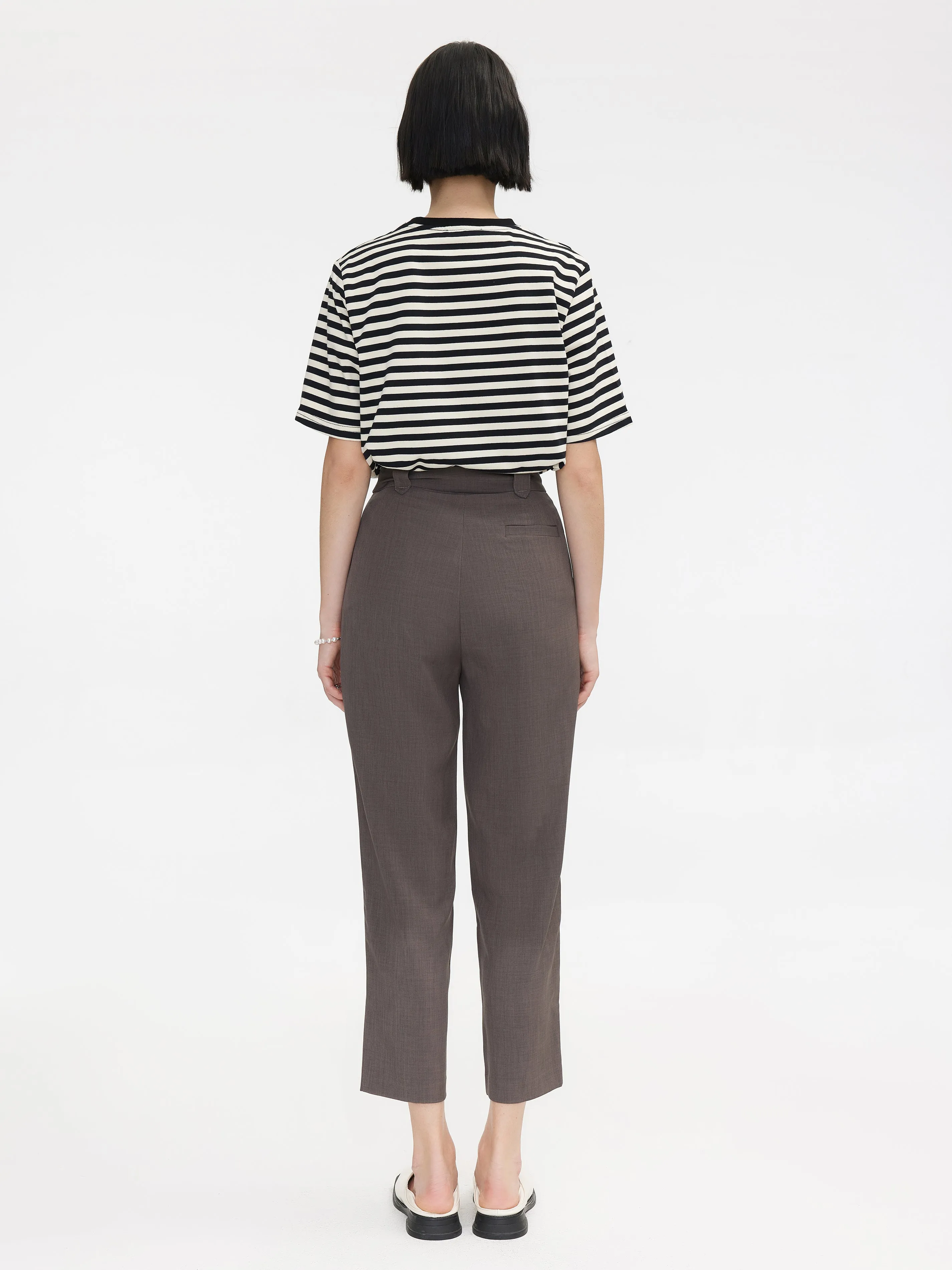 High-Waisted Straight Slim Tailored Trousers