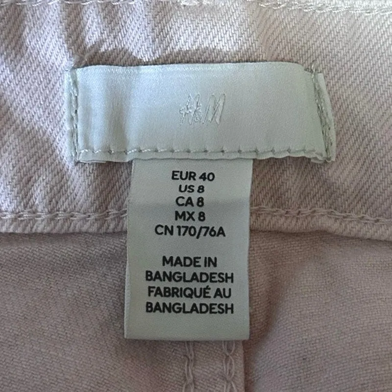 H&M Light Pink Straight Leg High Waist Stretch Ankle Boyfriend Denim Jeans Sz 8