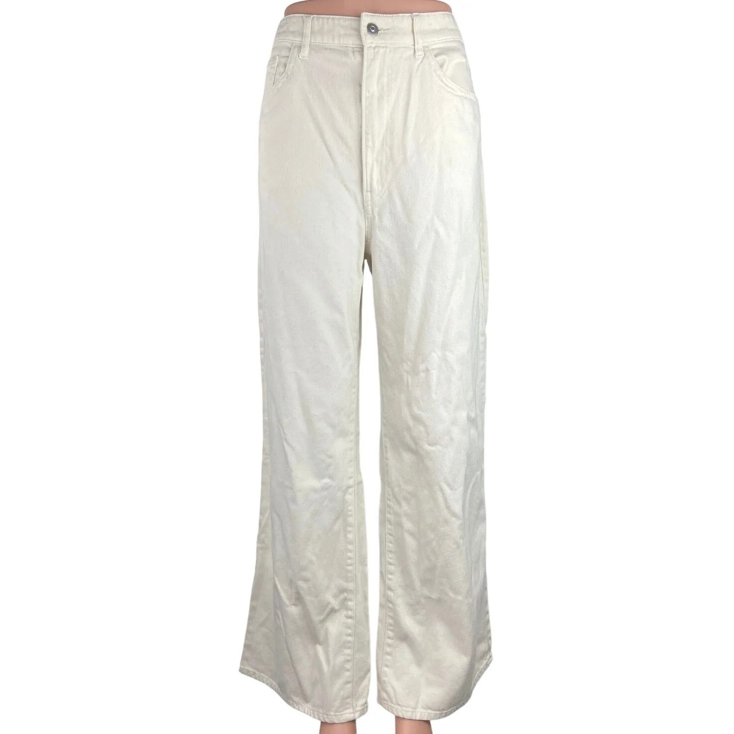 H&M White 100% Cotton Non Stretch Denim High Rise Wide Leg Jeans Size 12