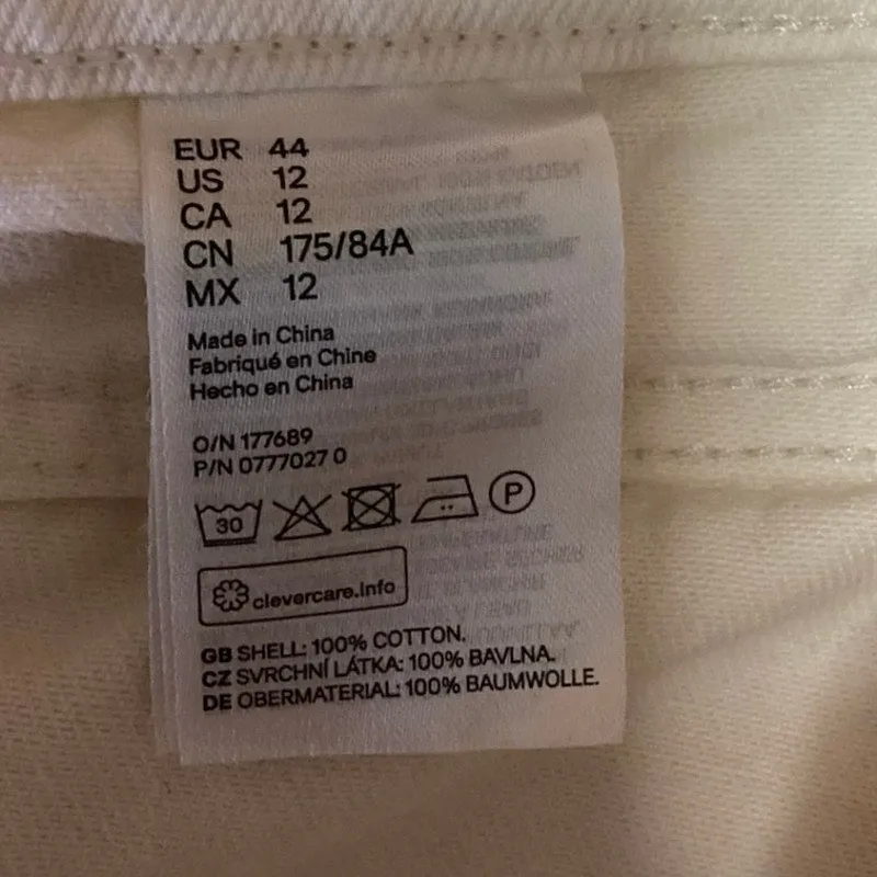 H&M White 100% Cotton Non Stretch Denim High Rise Wide Leg Jeans Size 12