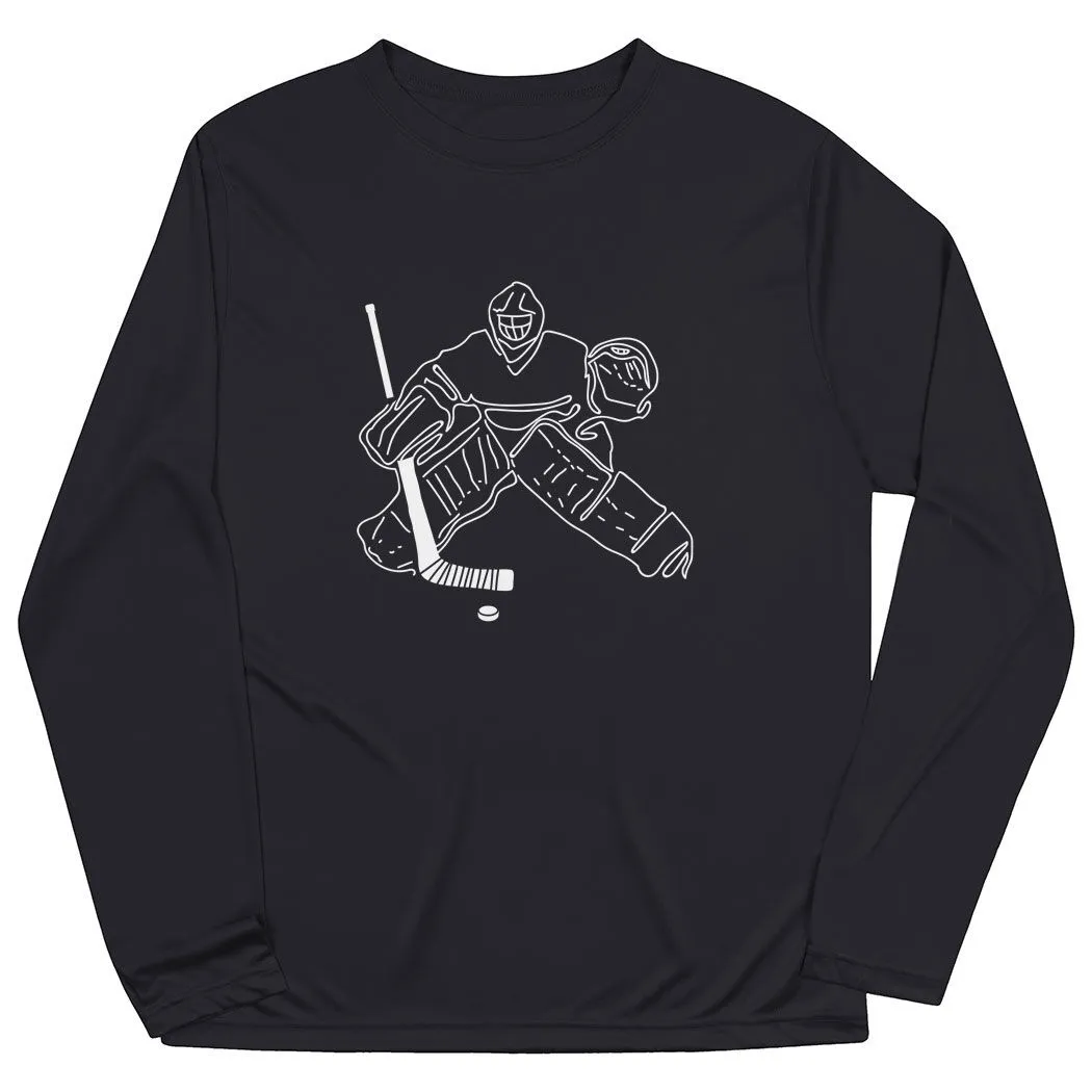 Hockey Long Sleeve Tech Tee - Hockey Goalie Sketch 