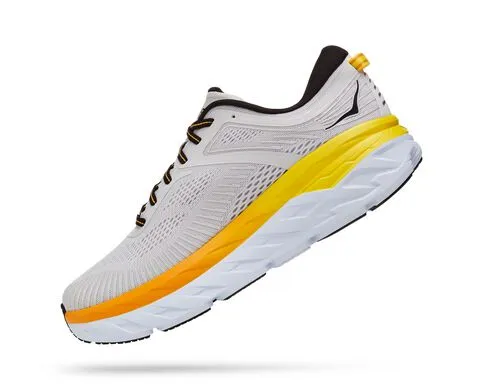 Hoka Mens Bondi 7 Max Cushioned Athletic Shoe **Medium Width**- Nimbus Cloud/Radiant Yellow