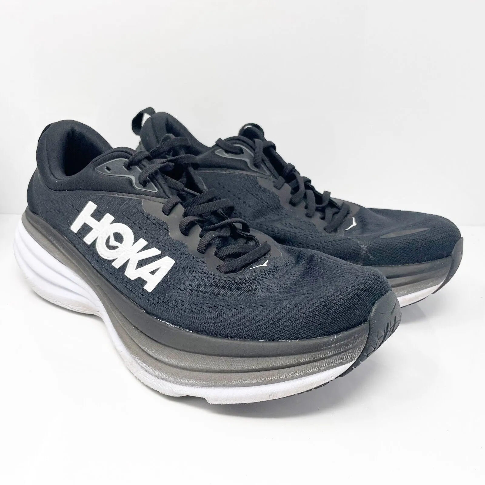 Hoka One One Mens Bondi 8 1127953 BWHT Black Running Shoes Sneakers Size 11.5 2E
