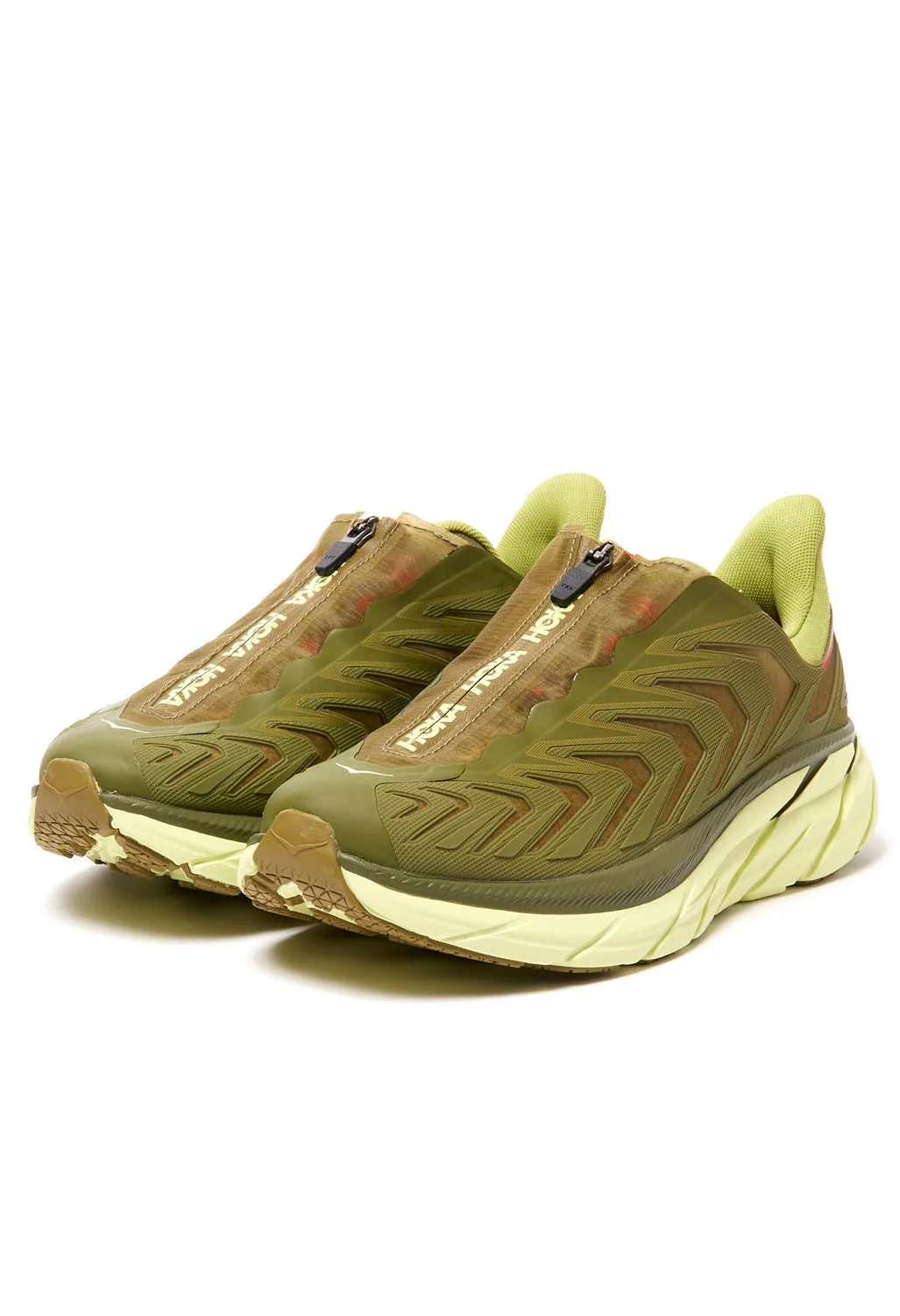Hoka Unisex Project Clifton Trainers - Avocado/Dark Citron