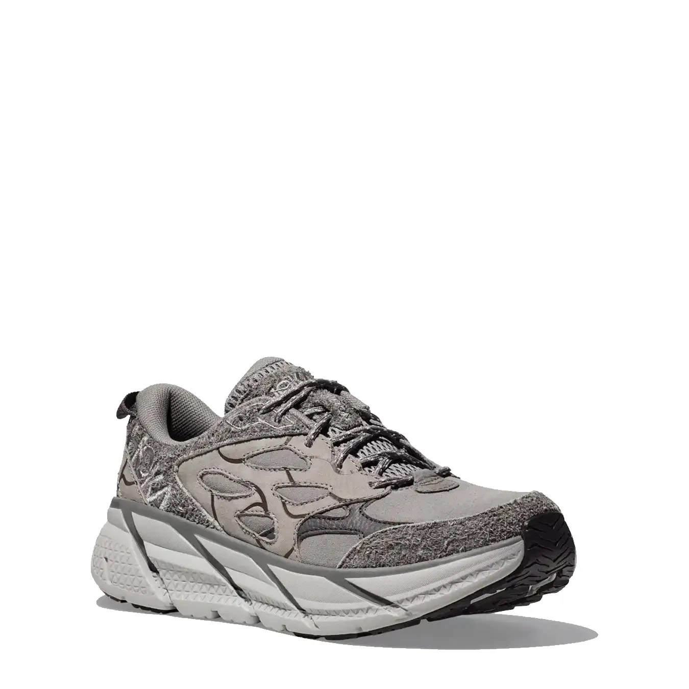 Hoka Womens Elite Terrain System Clifton L Suede TP Trainer Galactic Grey / Satellite Grey