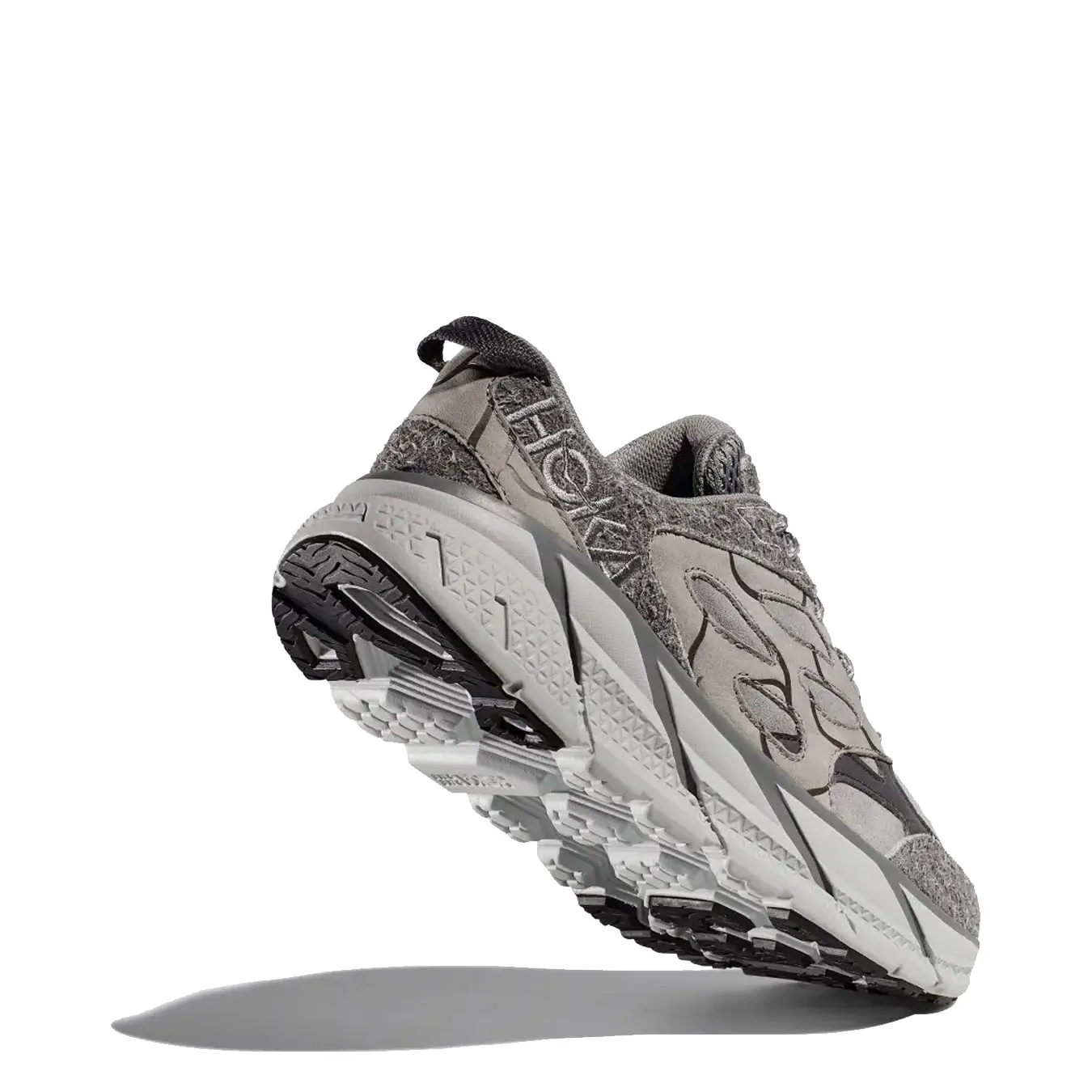 Hoka Womens Elite Terrain System Clifton L Suede TP Trainer Galactic Grey / Satellite Grey