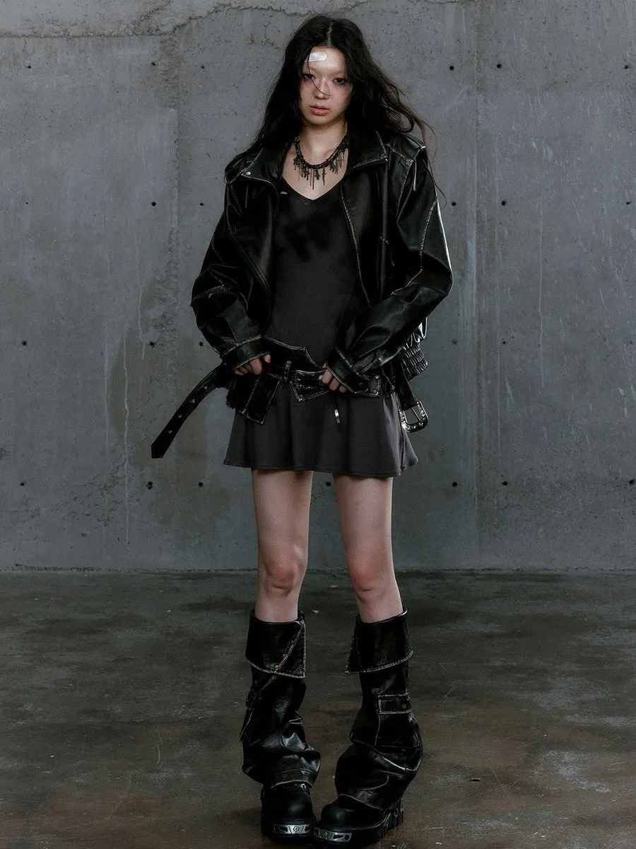 Hoodie Pleats Short Damage Dress