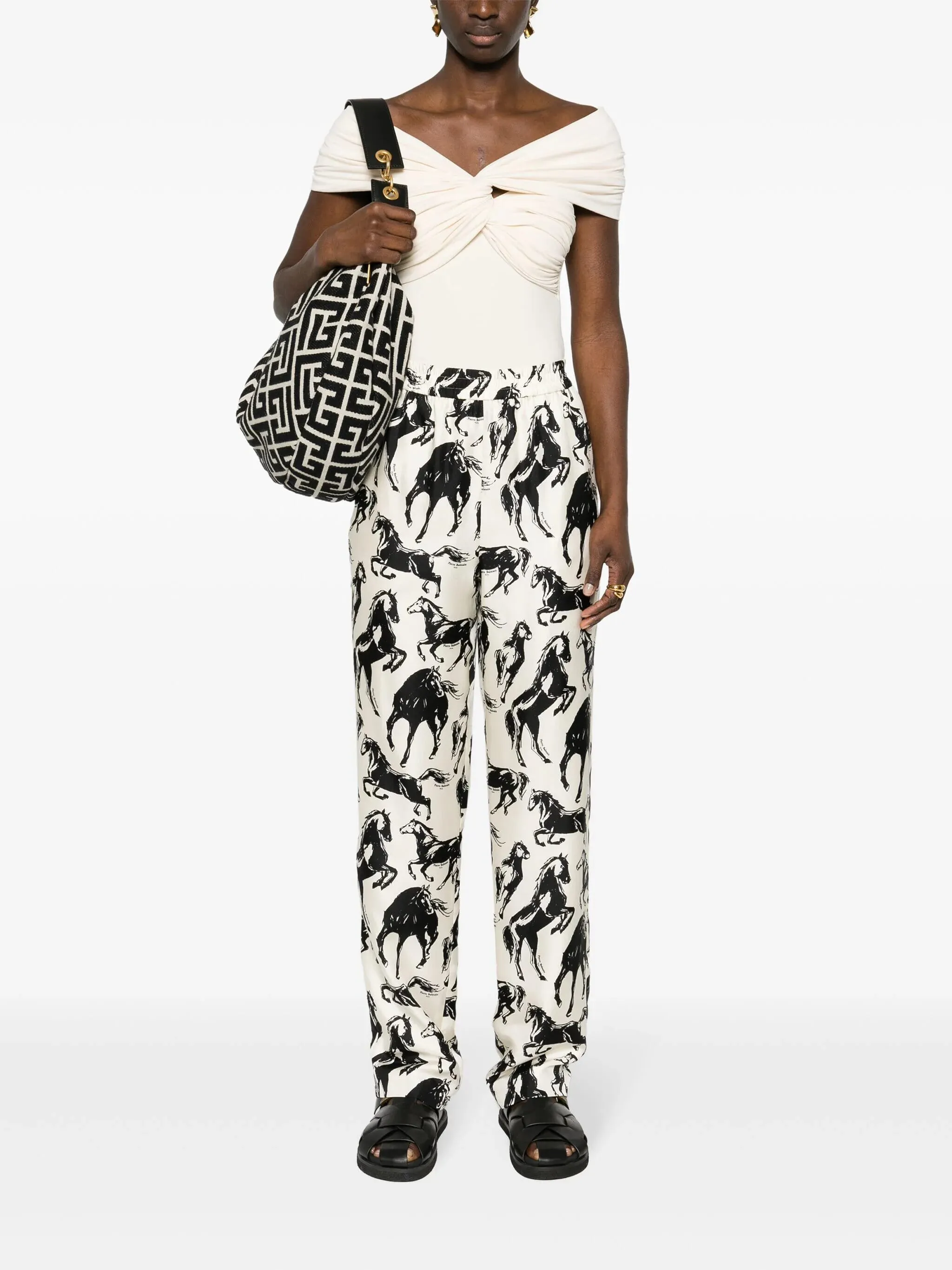 Horse-Print Silk Trousers