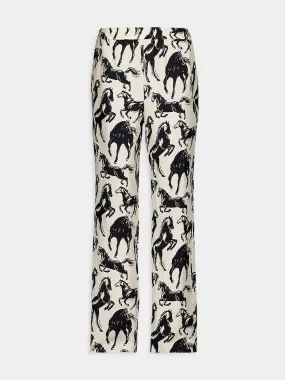 Horse-Print Silk Trousers