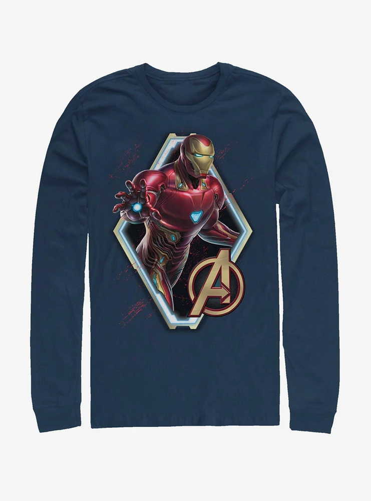 Hot Topic Marvel Avengers: Endgame Iron Man Sun Navy Blue Long-Sleeve T-Shirt
