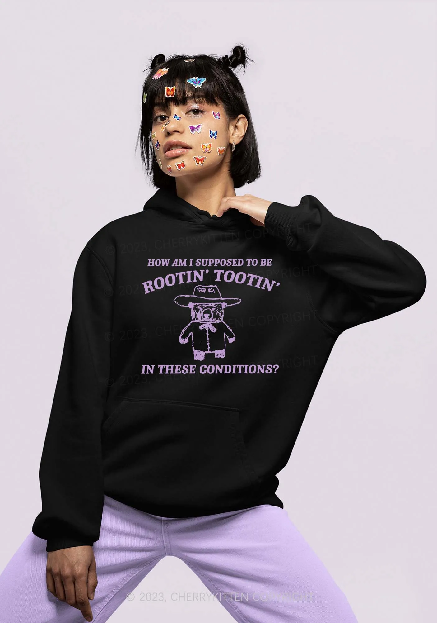 I Supposed To Be Rootin' Tootin' Y2K Hoodie Cherrykitten
