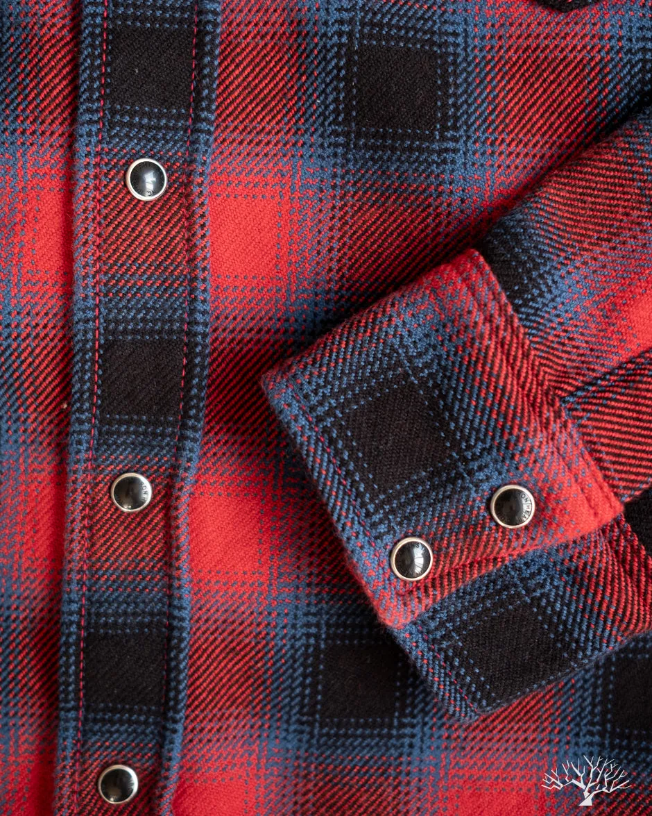 IHSH-373-RED - Ultra Heavy Flannel Ombré Check Western Shirt - Red