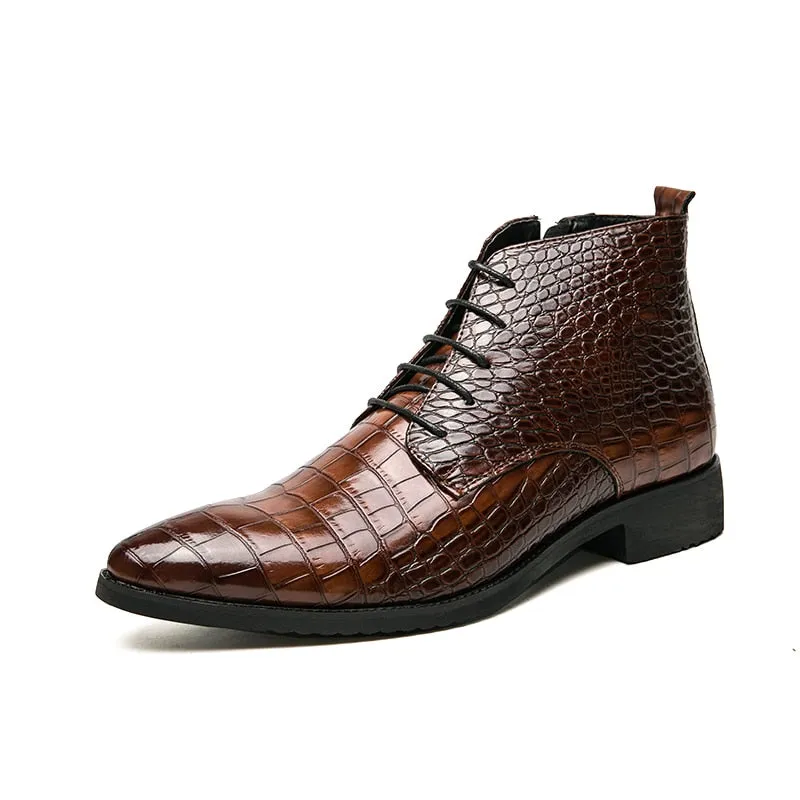 il Paviese - Patent Leather Ankle Boots for Men ( Alligator print zipper boots)