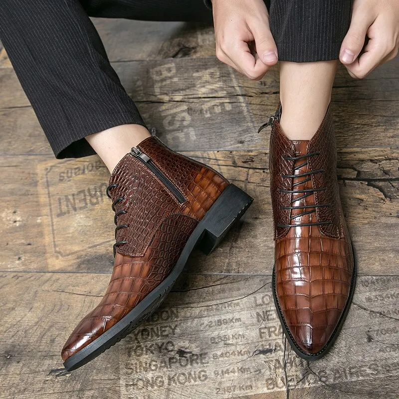il Paviese - Patent Leather Ankle Boots for Men ( Alligator print zipper boots)