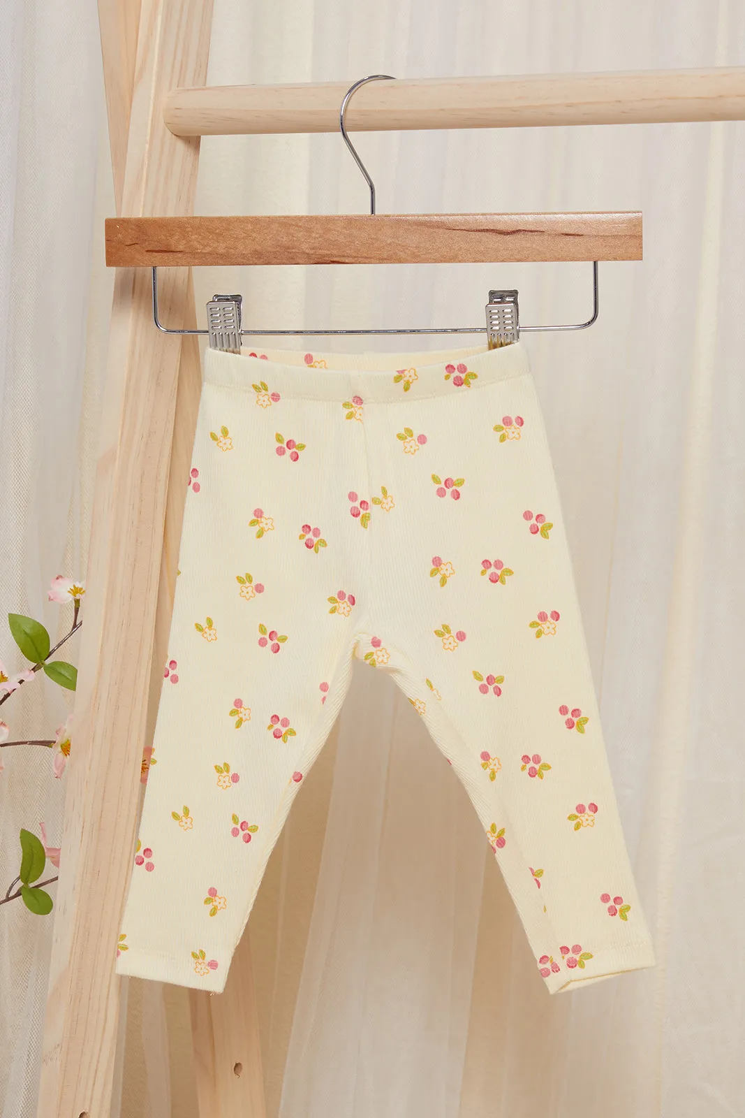 Infant Girls Lemon Placement Print Ribbed Leggings
