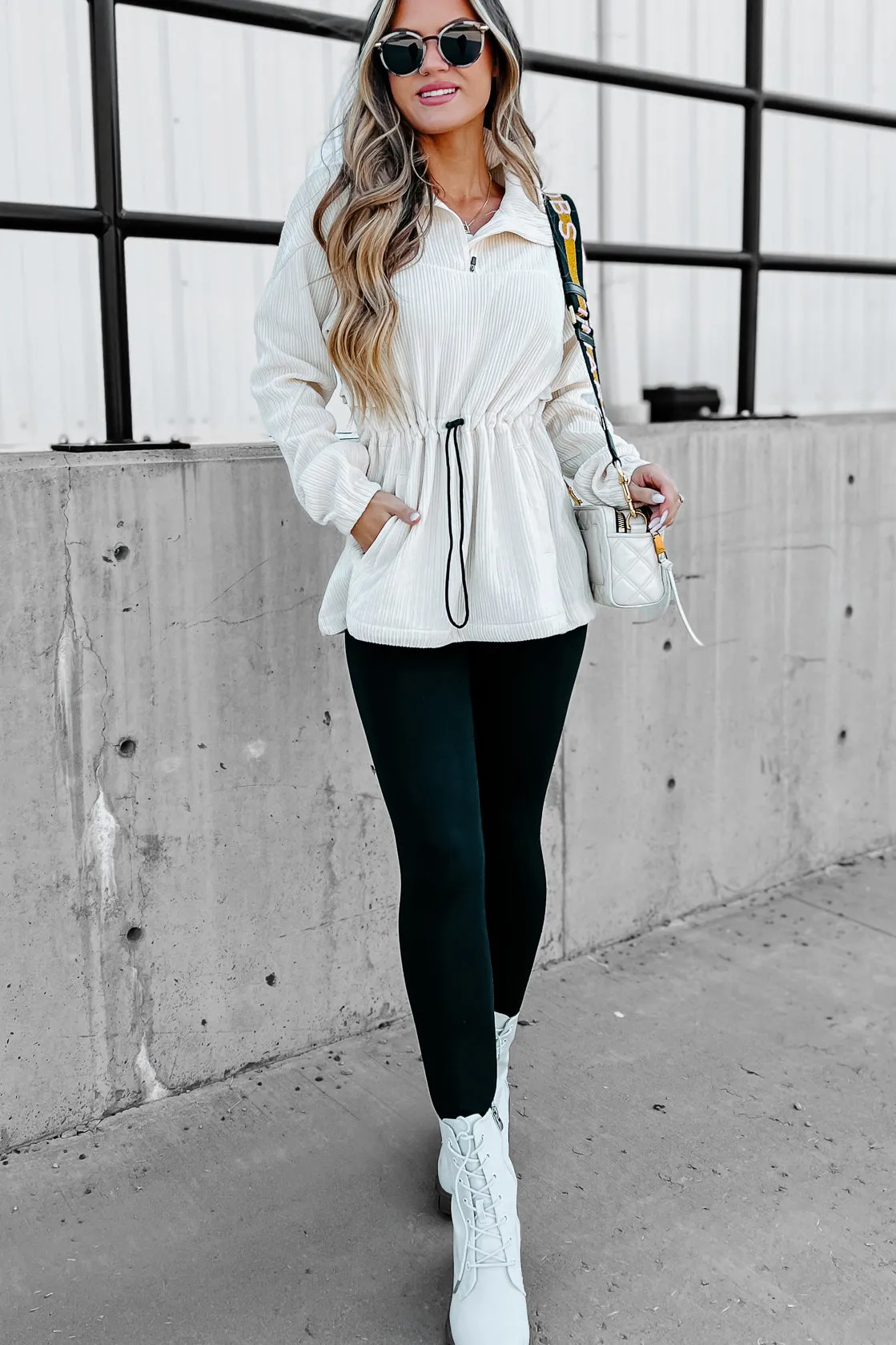 Interesting Perspective Corduroy Pullover (Ivory)