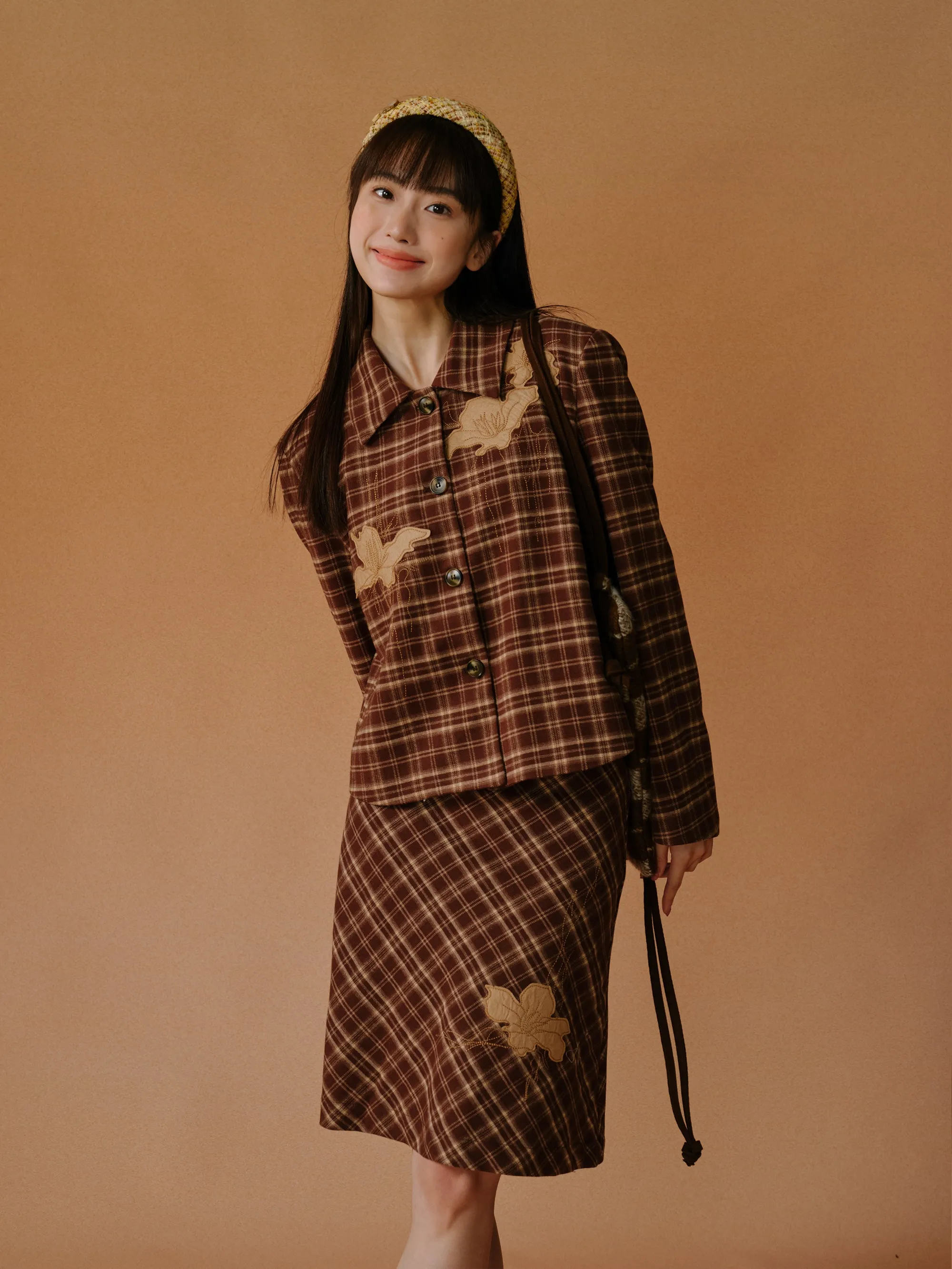 Iris Embroidered Plaid Jacket ＆ Skirt