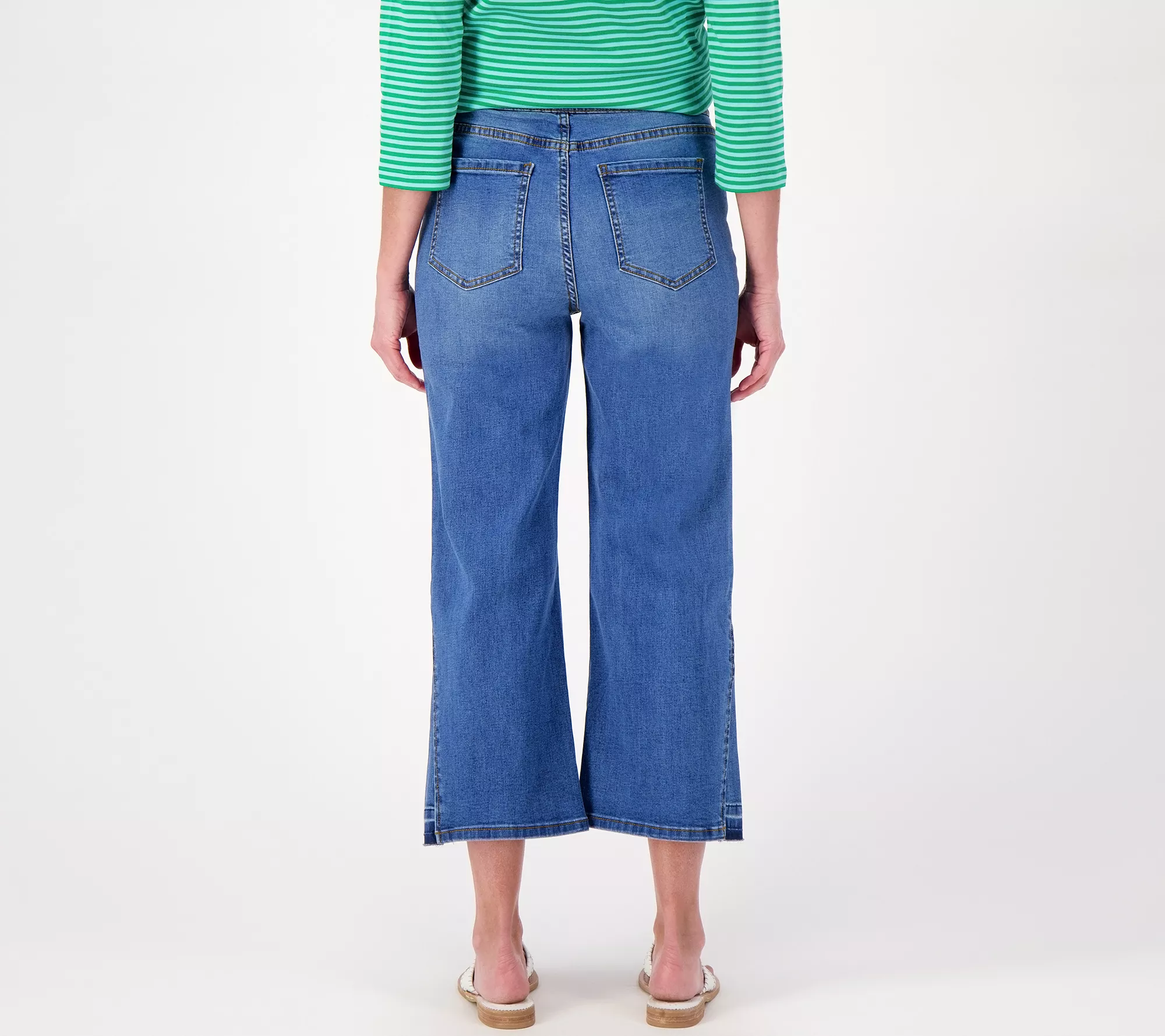 Isaac Mizrahi Live! Petite Indigo True Denim Crop Wide Leg Jeans