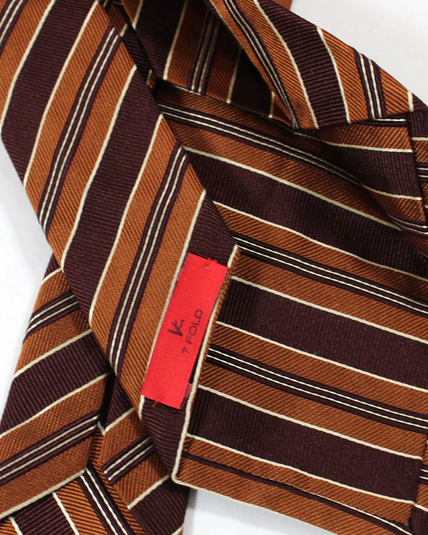 Isaia Tie Brown Maroon Stripes Design - Sartorial Sevenfold Necktie