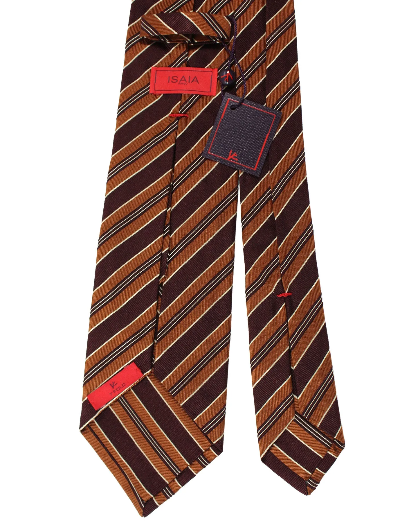Isaia Tie Brown Maroon Stripes Design - Sartorial Sevenfold Necktie