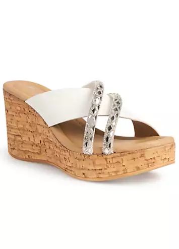 Italian Leather Crossover Diamante Trim Mules by Freemans | Look Again