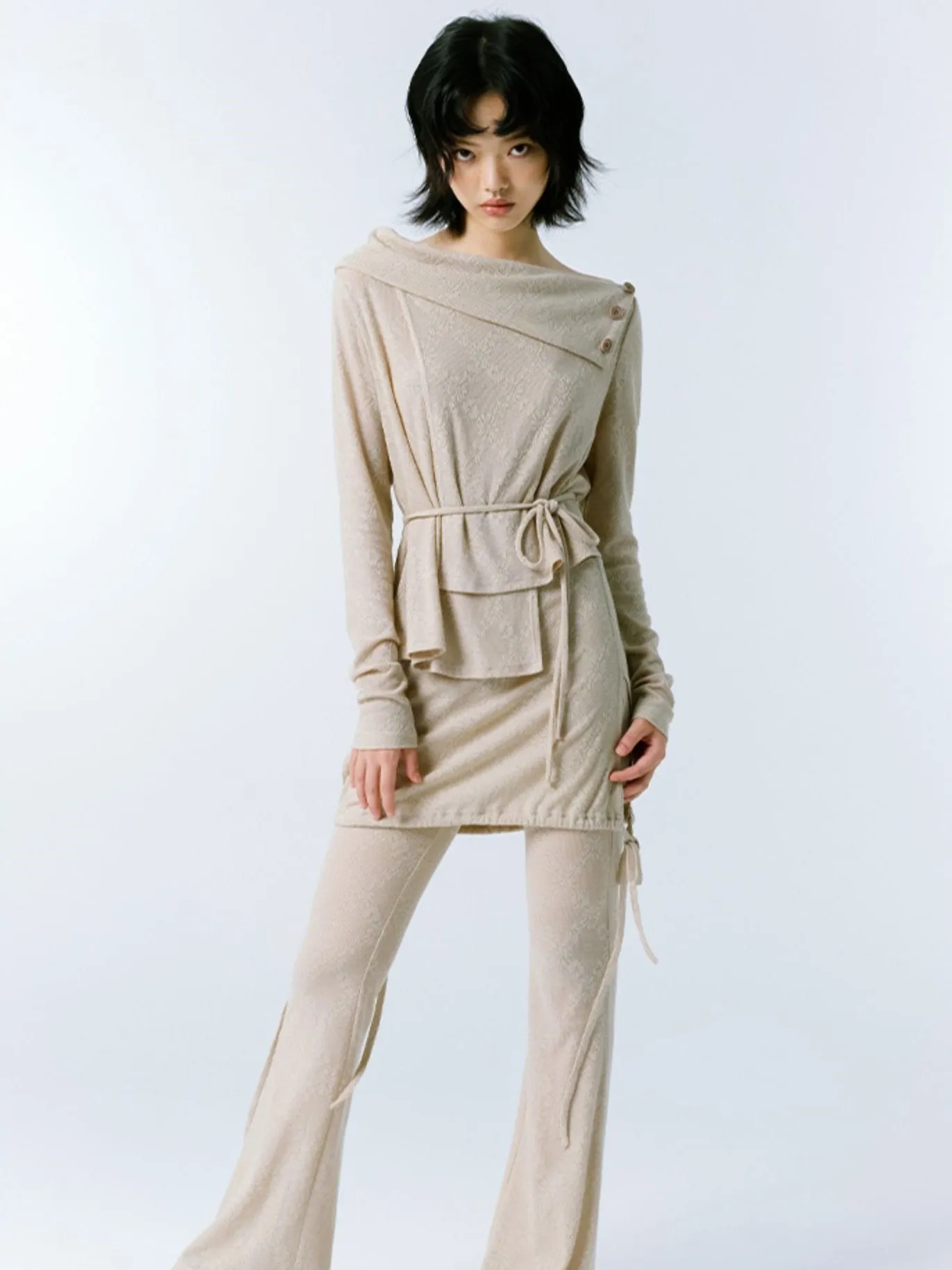 Jacquard Straps One Word Collar Top & Trousers