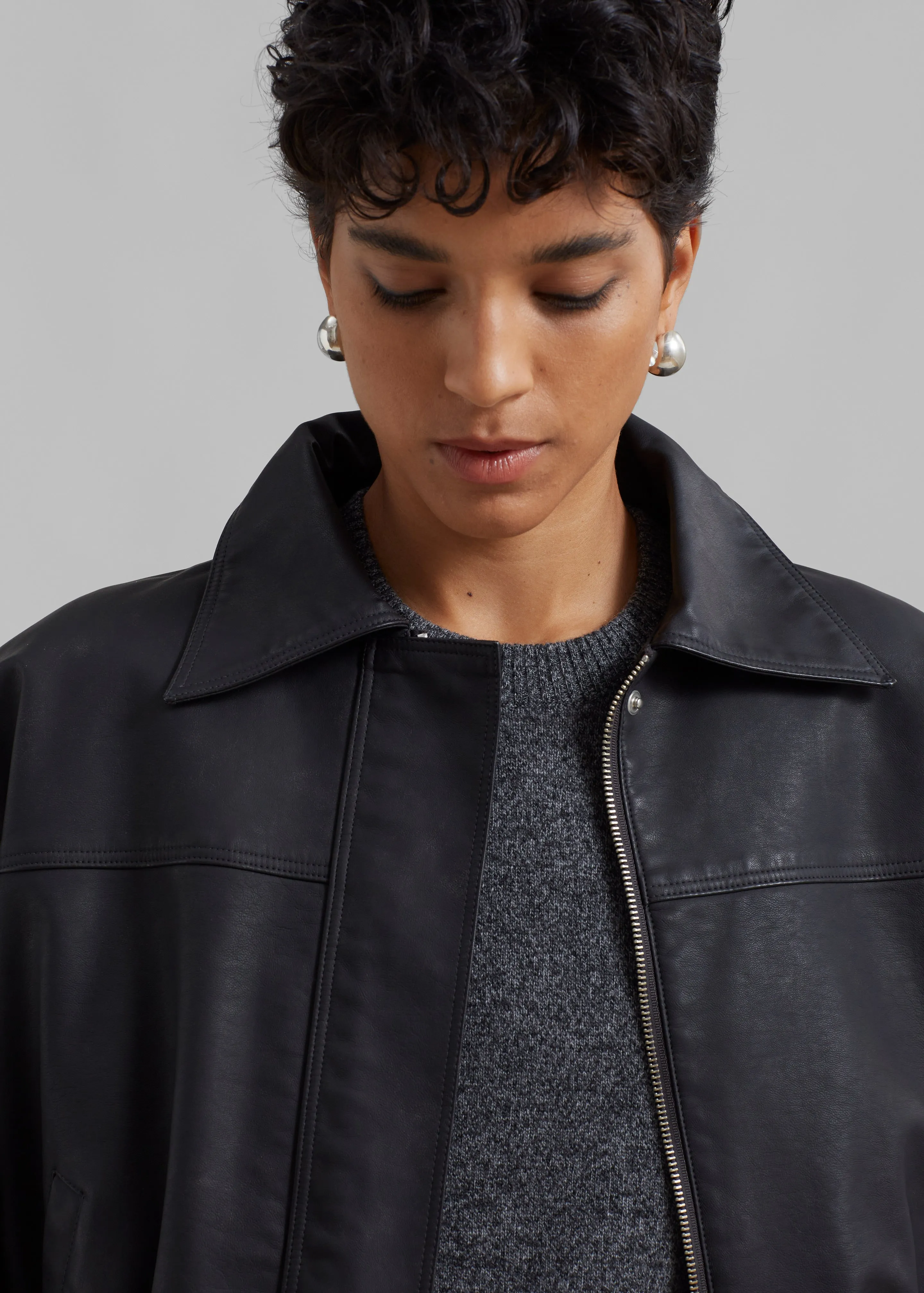 Jaden Faux Leather Bomber - Black